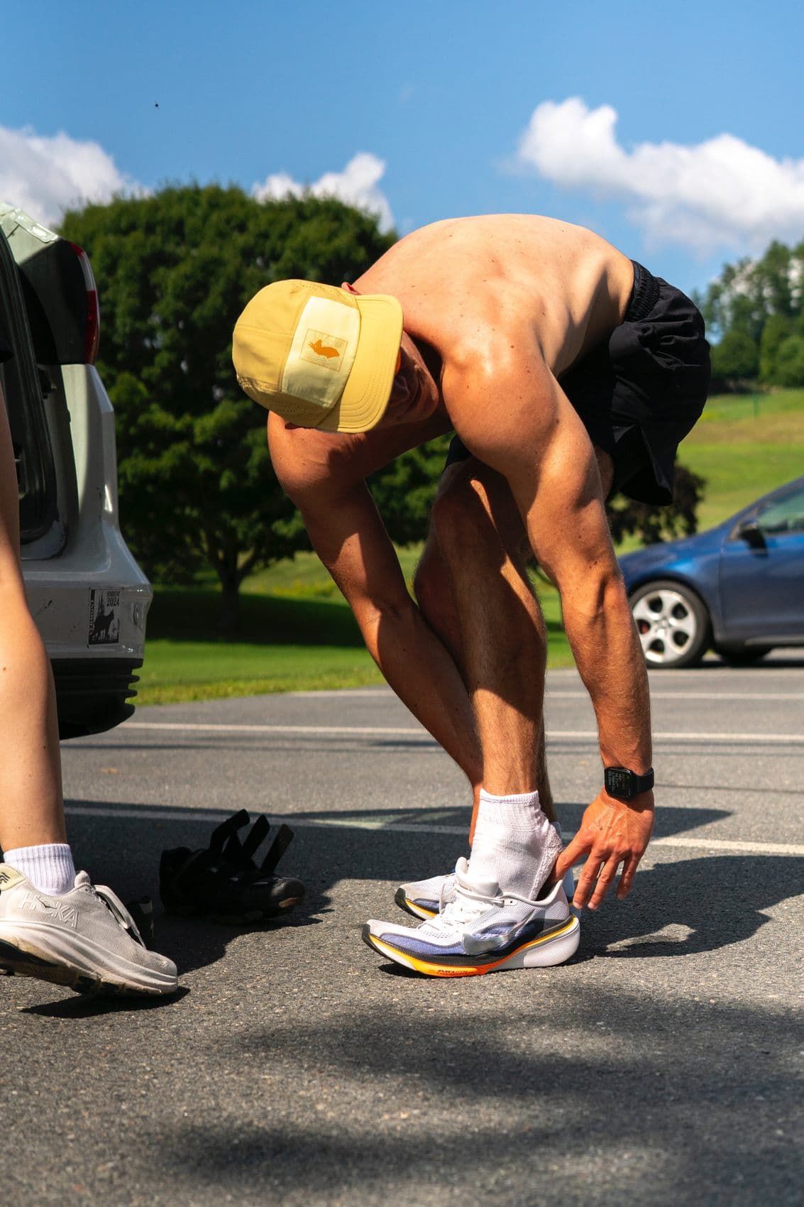 Judson bent over catching his breath after a race